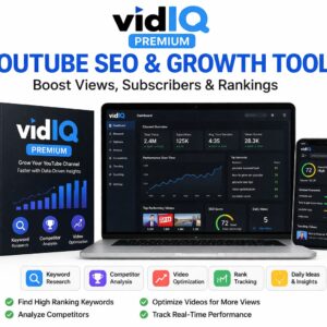 vidIQ Pro YouTube SEO dashboard with AI-powered keyword research, video analytics, and channel growth optimization tools.