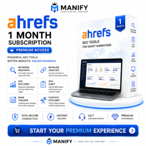 Ahrefs Subscription Pakistan - Premium SEO Tool Access by MANIFYTOOLS with Instant Delivery and 24/7 Customer Support