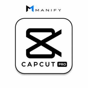 Official CapCut Pro Monthly Subscription promotional banner by MANIFY TOOLS featuring the CapCut Pro logo, Direct Email Activation, private account access, premium AI video editing tools, and a clean white background.