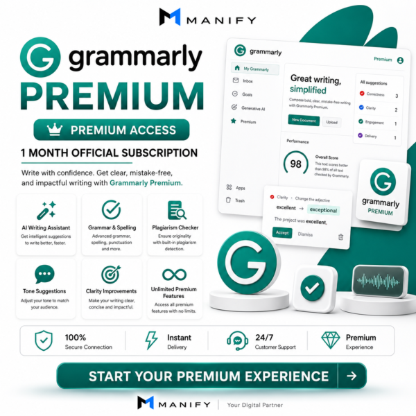 Buy Grammarly Premium Pakistan official 1 month subscription with AI writing assistant and plagiarism checker